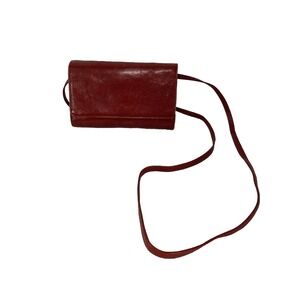 El Portal Burgundy/Red Leather Crossbody Convertible Wallet Purse Clutch Bag